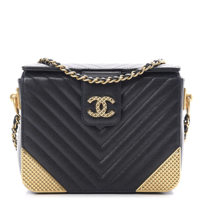 Chanel Calfskin Chevron Quilted Rock The Corner Minaudiere Bag Black 1 of 12