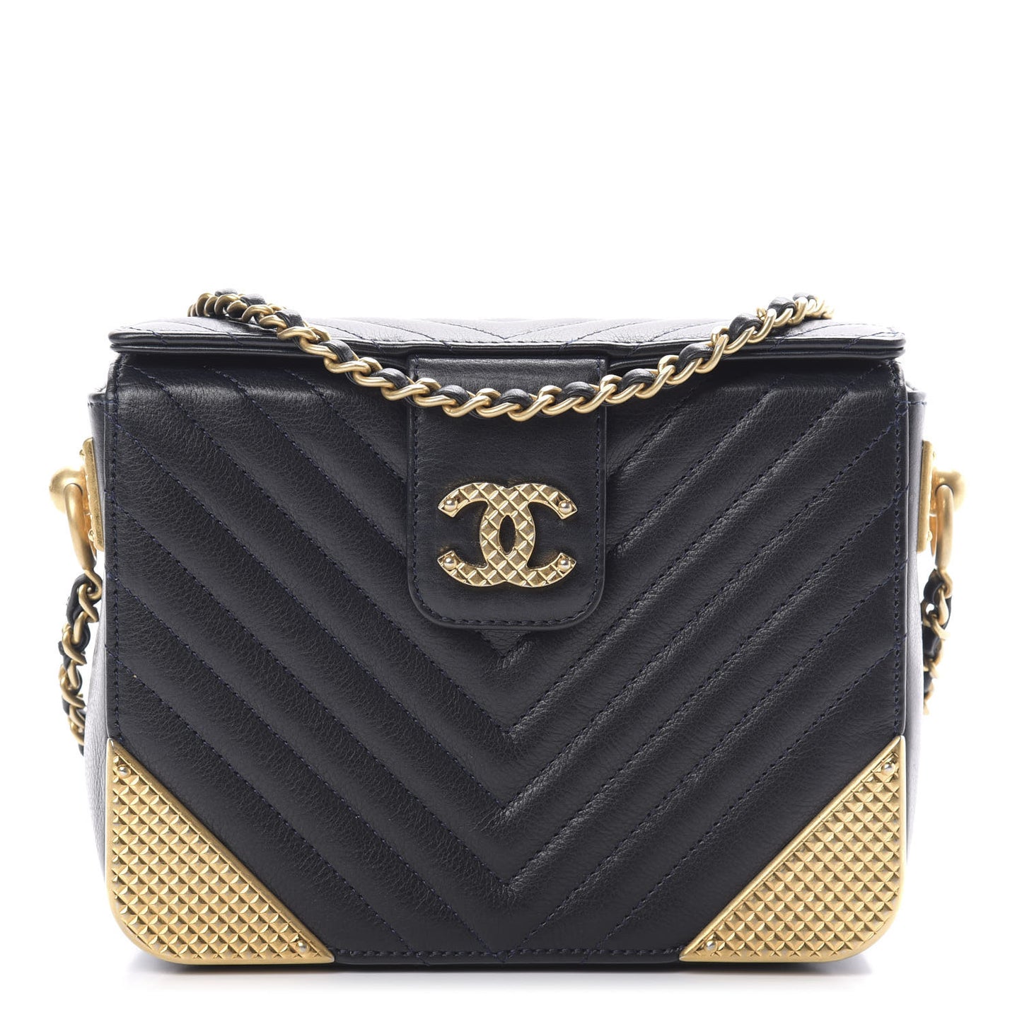 Calfskin Chevron Quilted Rock The Corner Minaudiere Bag Black