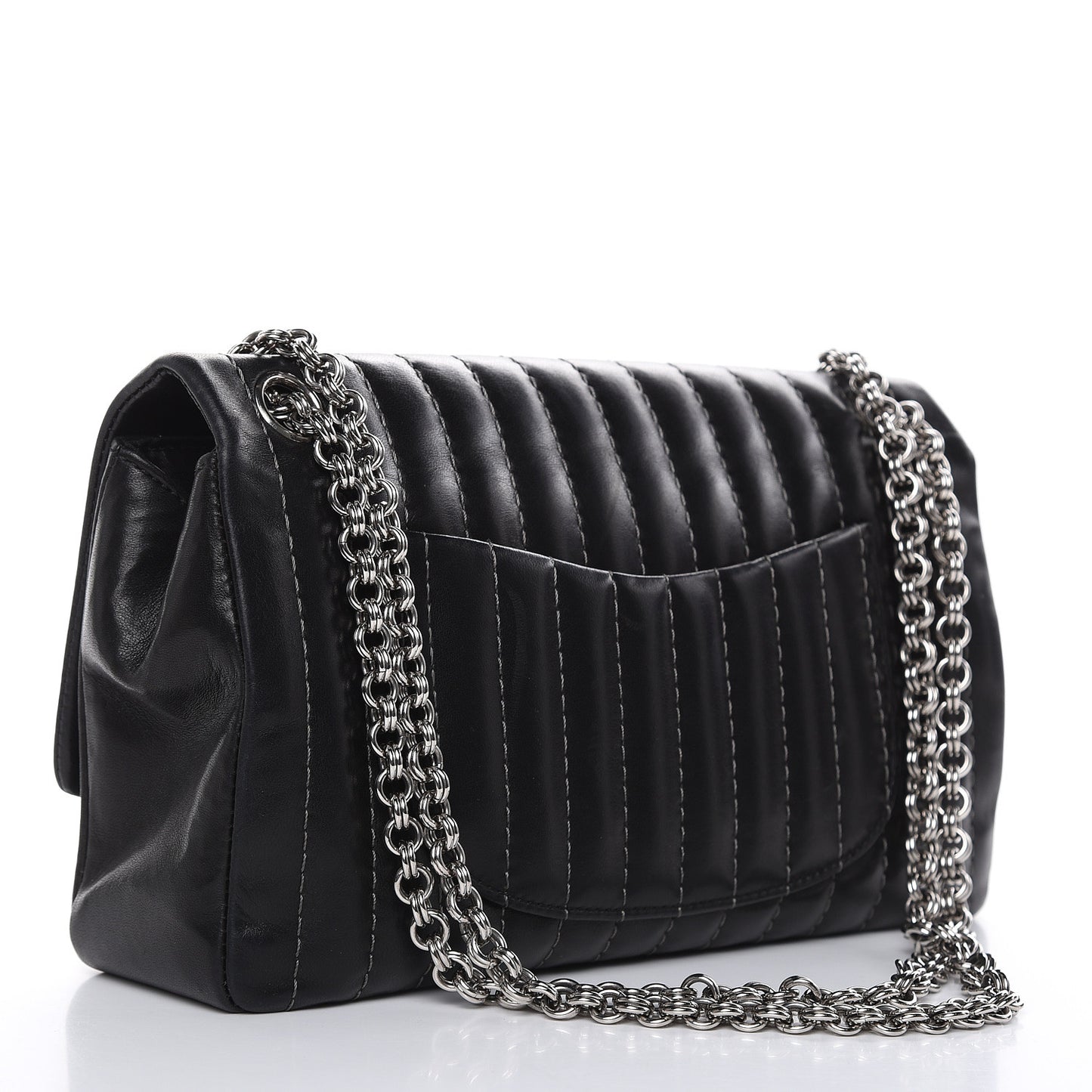 Lambskin Vertical Quilted Medium Single Flap Black