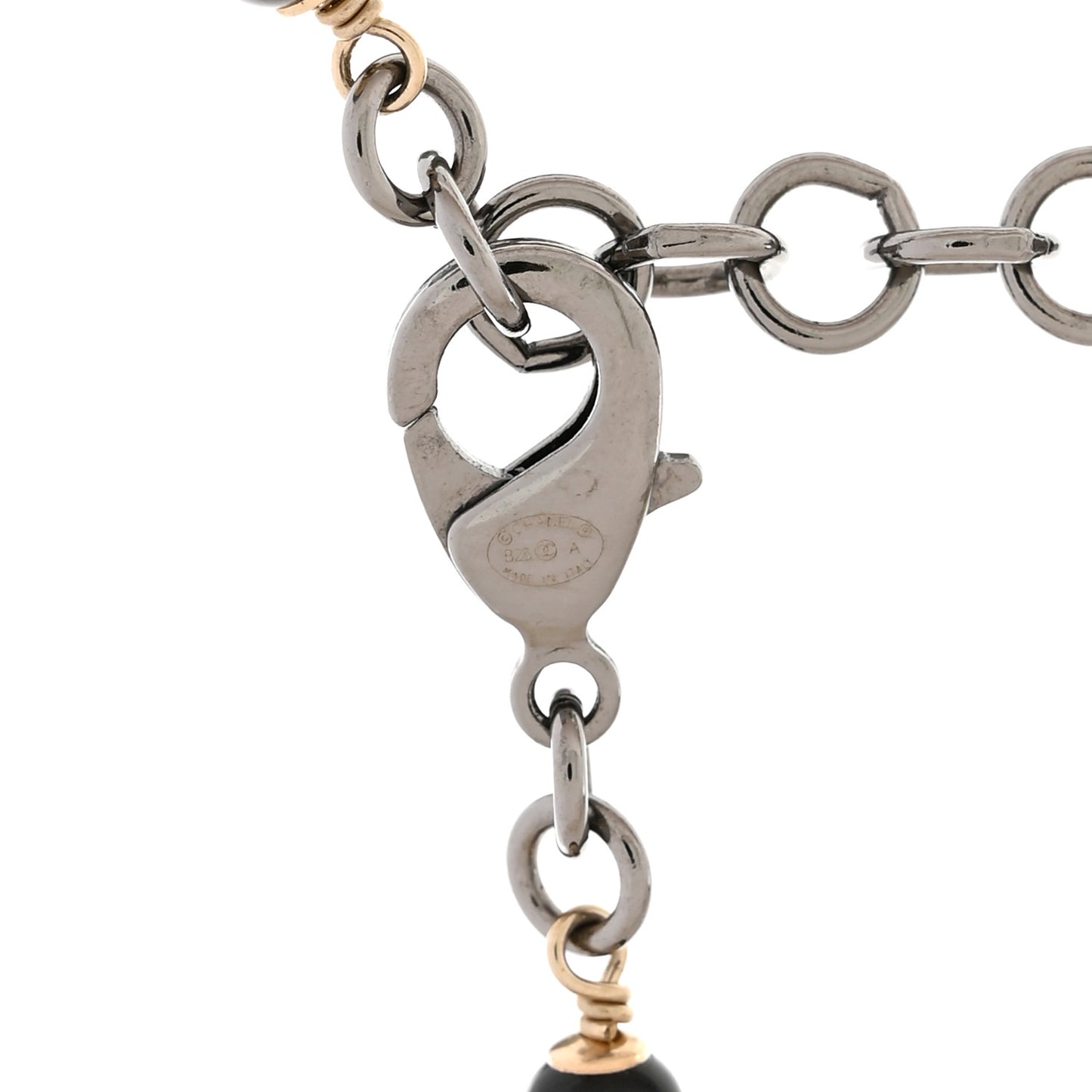 Pearl Bead Crystal CC Long Necklace Black Gold