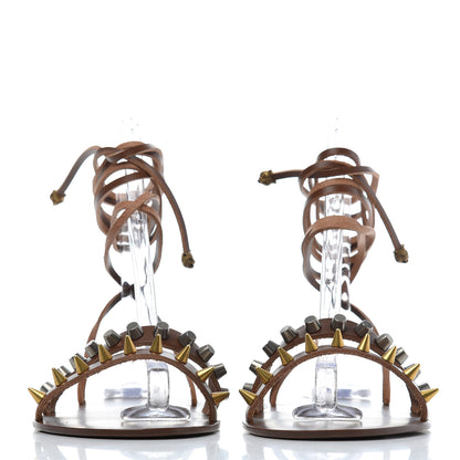 Gucci Calfskin Lace Up Tuscany Leather Mens Gladiator Sandals 10 Brown Cuir 2 of 9