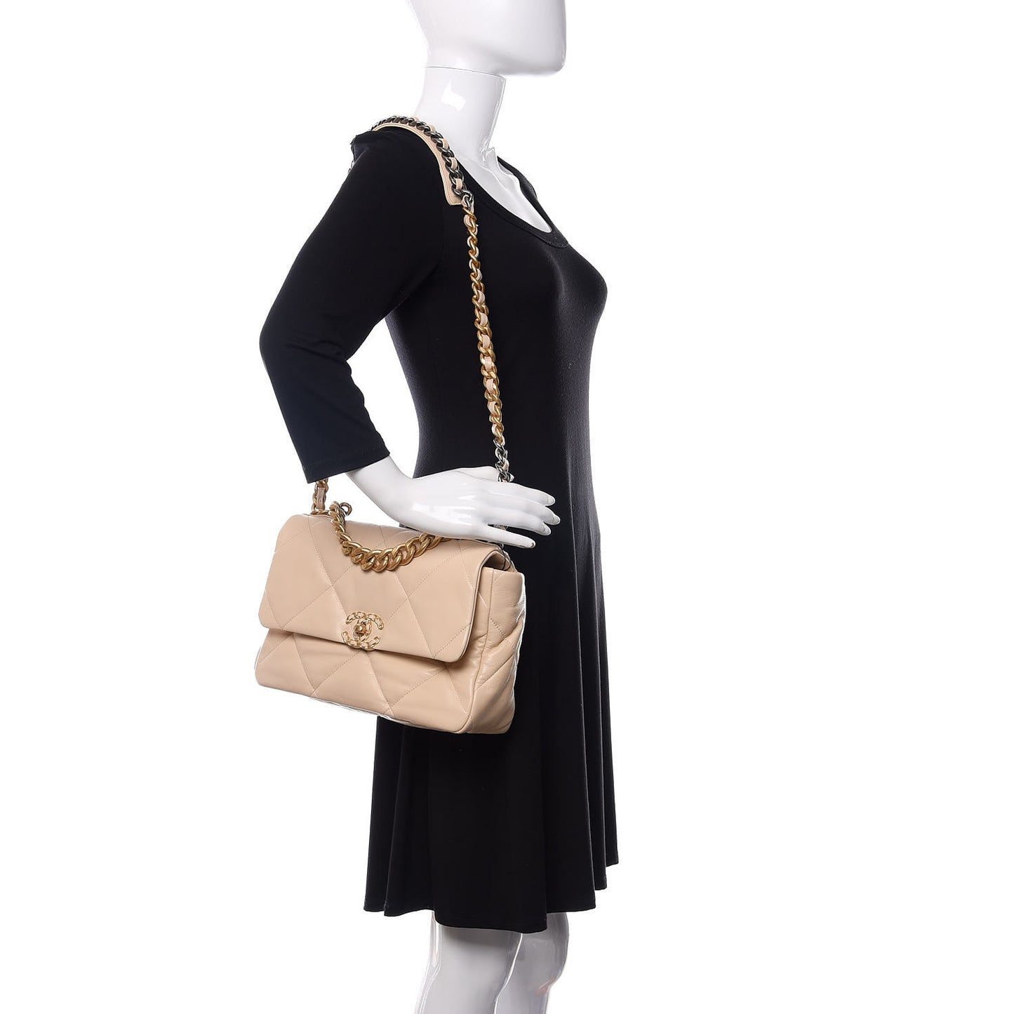 Goatskin Quilted Large 19 Flap Beige