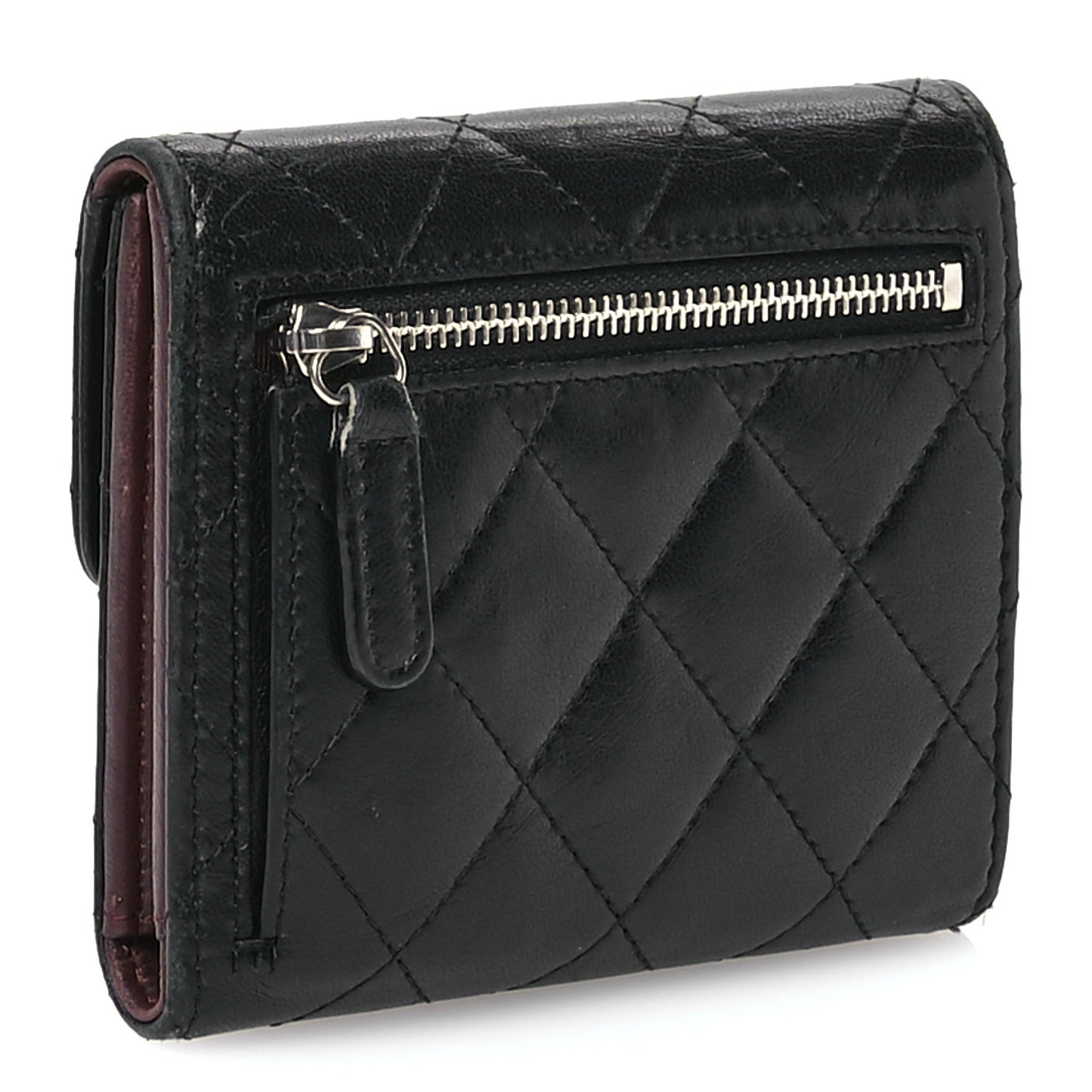 Lambskin Quilted Compact Flap Wallet Black