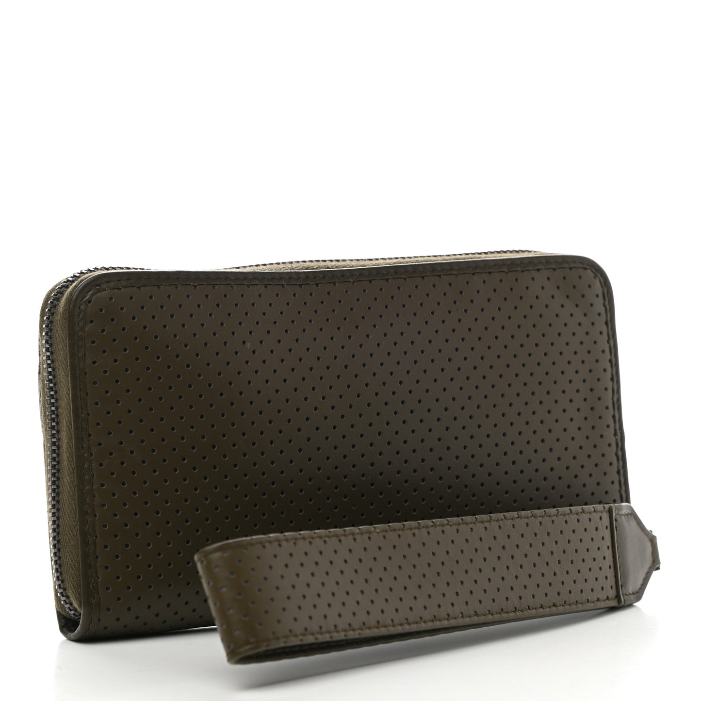 Perforated Calfskin Leggero Wristlet Green