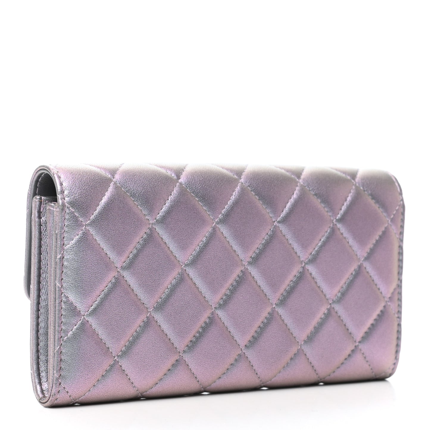 Iridescent Lambskin Quilted Reissue Large Gusset Flap Wallet Light Purple