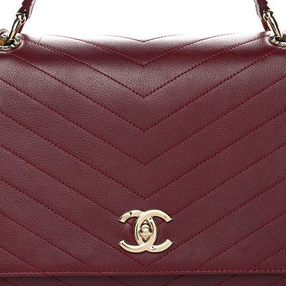Chanel Grained Calfskin Stitched Chevron Medium Chic Top Handle Flap Red 8 of 11