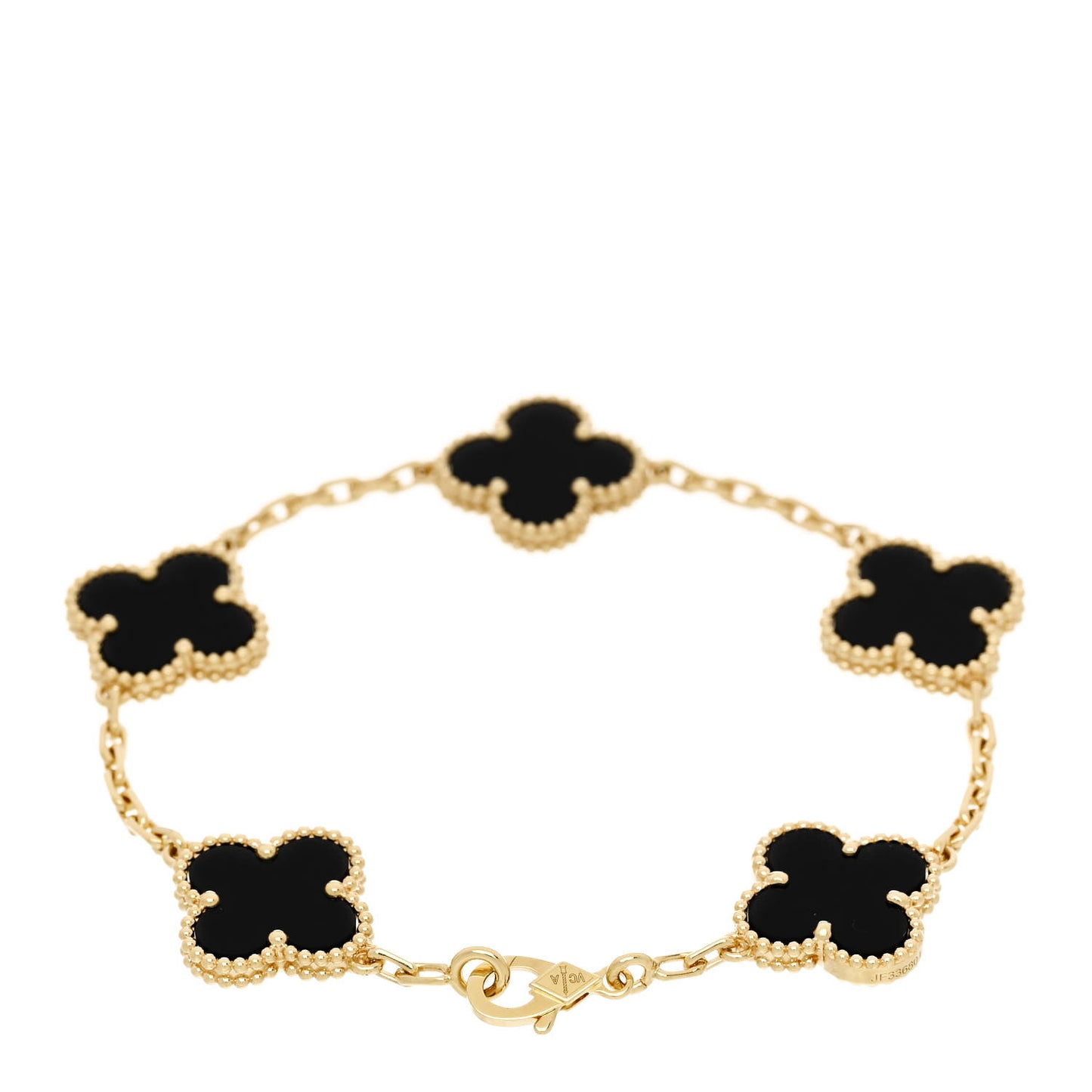 18K Yellow Gold Black Onyx 5 Motifs Vintage Alhambra Bracelet