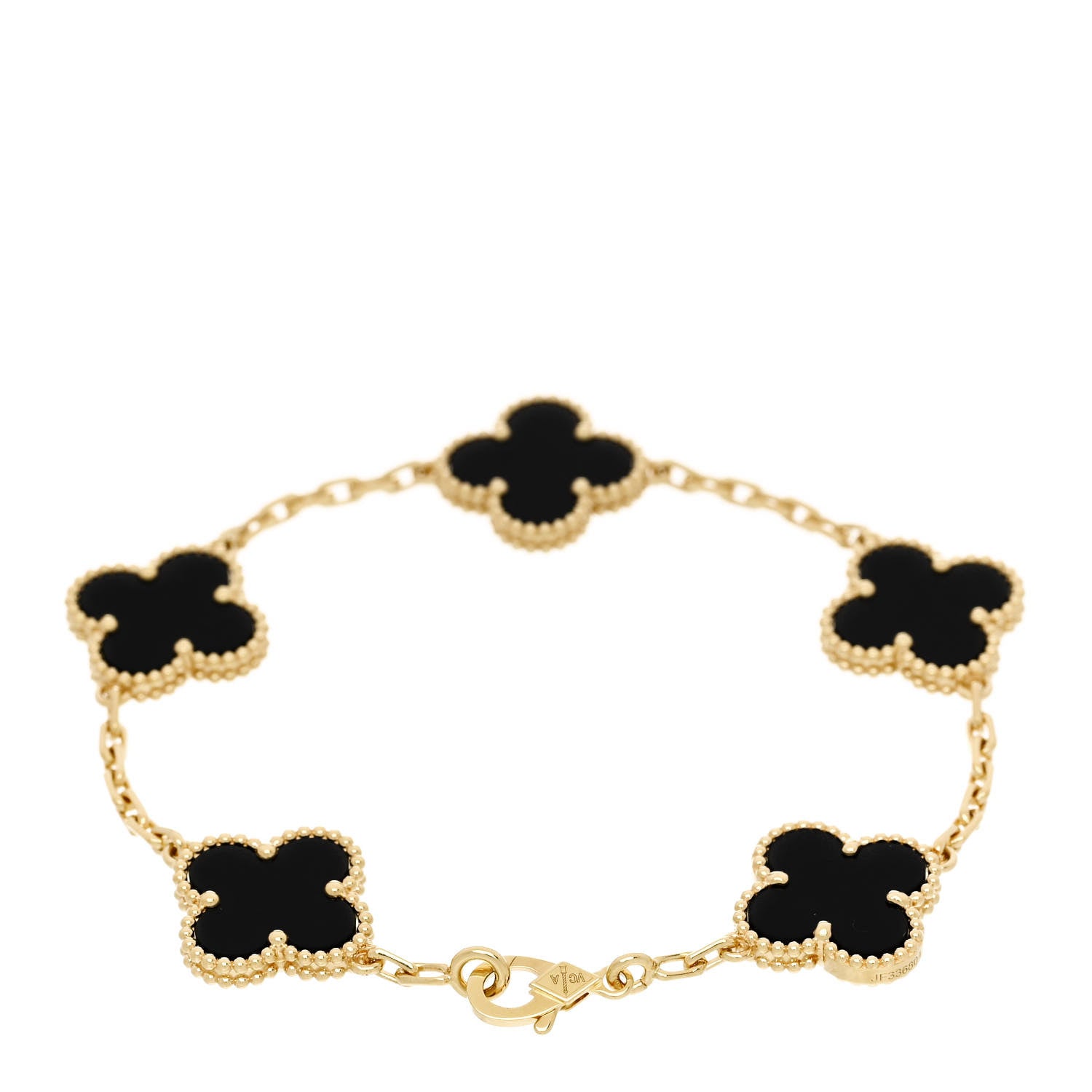 Van Cleef & Arpels 18K Yellow Gold Black Onyx 5 Motifs Vintage Alhambra Bracelet 2 of 4