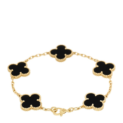Van Cleef & Arpels 18K Yellow Gold Black Onyx 5 Motifs Vintage Alhambra Bracelet 2 of 4