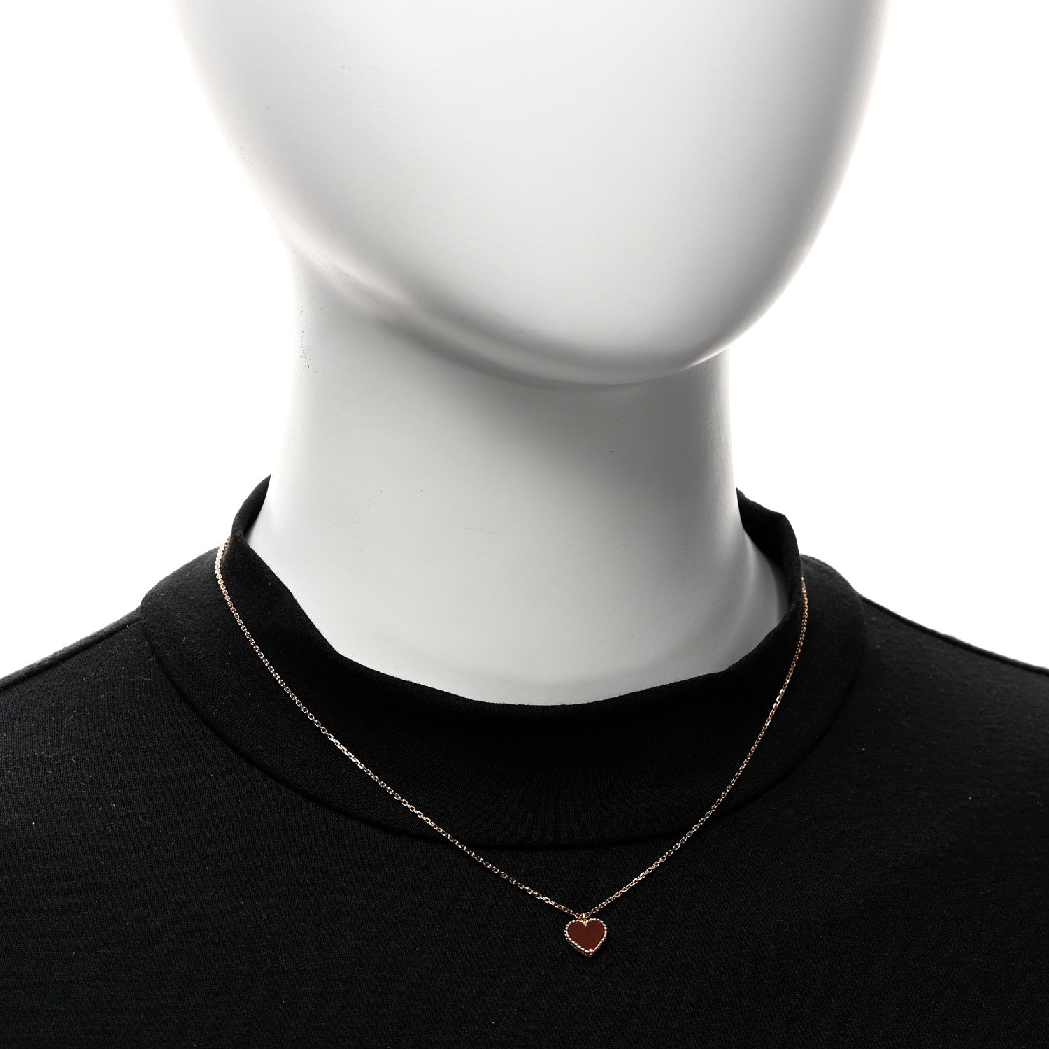 Van Cleef & Arpels 18k Rose Gold Carnelian Sweet Alhambra Heart Pendant Necklace 2 of 5
