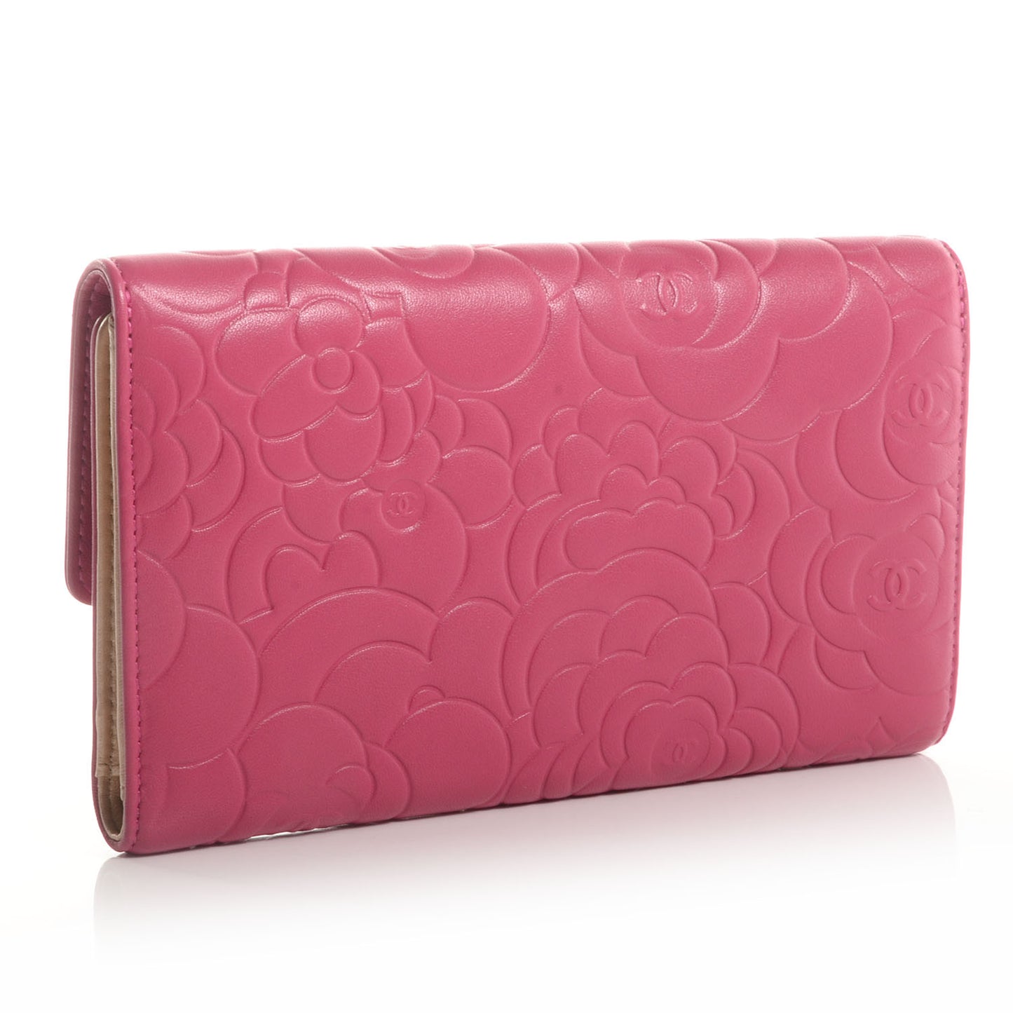 Lambskin Camellia Large Flap Wallet Fuchsia