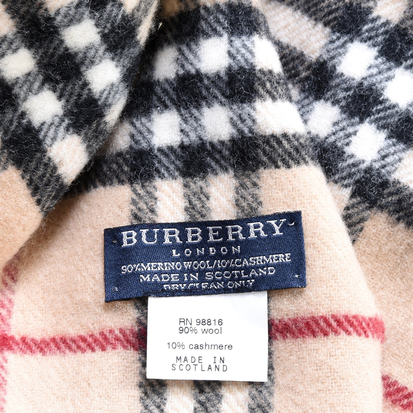 Cashmere Merino Wool Nova Check Fringe Scarf Ivory