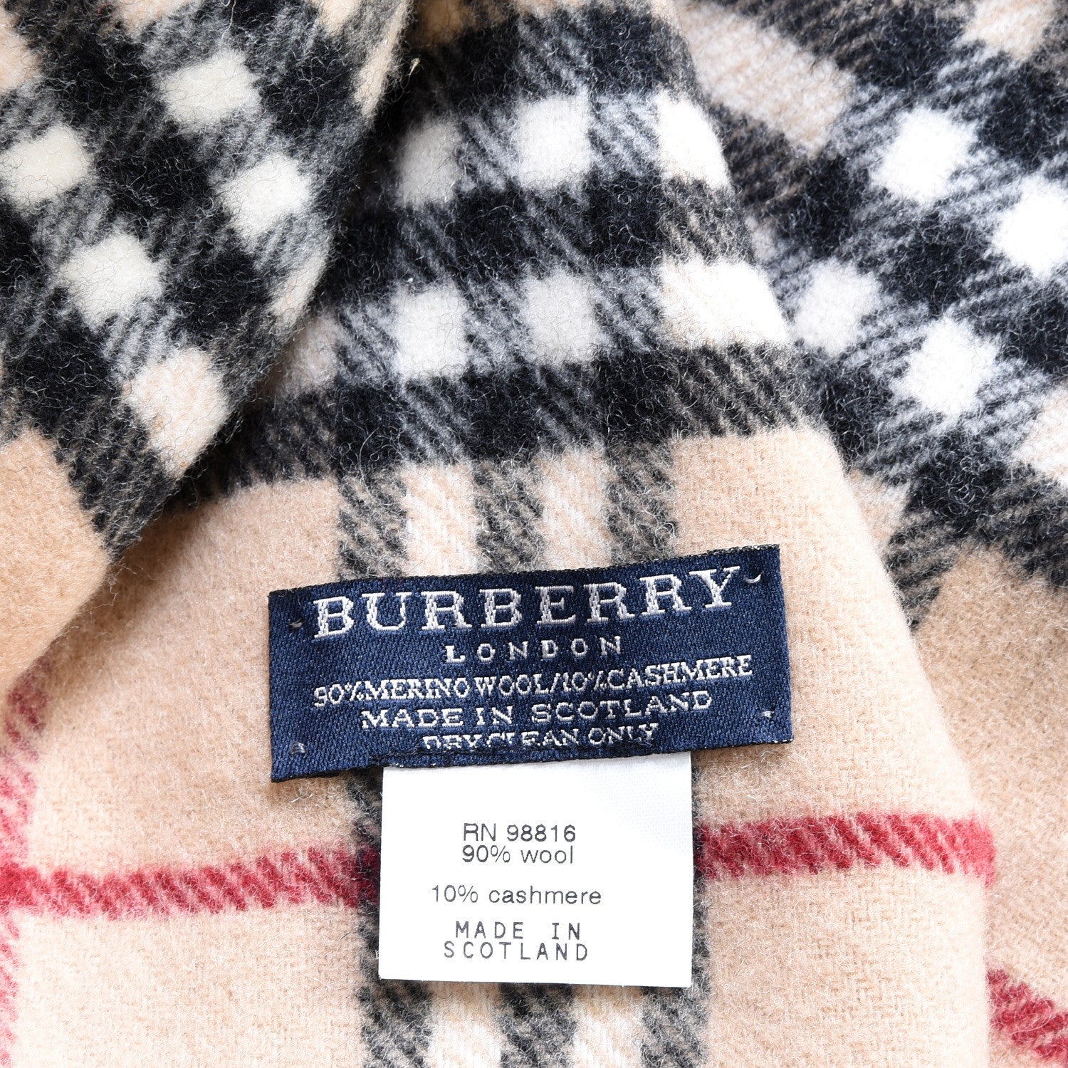 Burberry Cashmere Merino Wool Nova Check Fringe Scarf Ivory 4 of 4