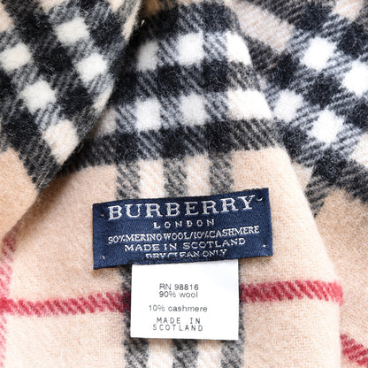 Burberry Cashmere Merino Wool Nova Check Fringe Scarf Ivory 4 of 4
