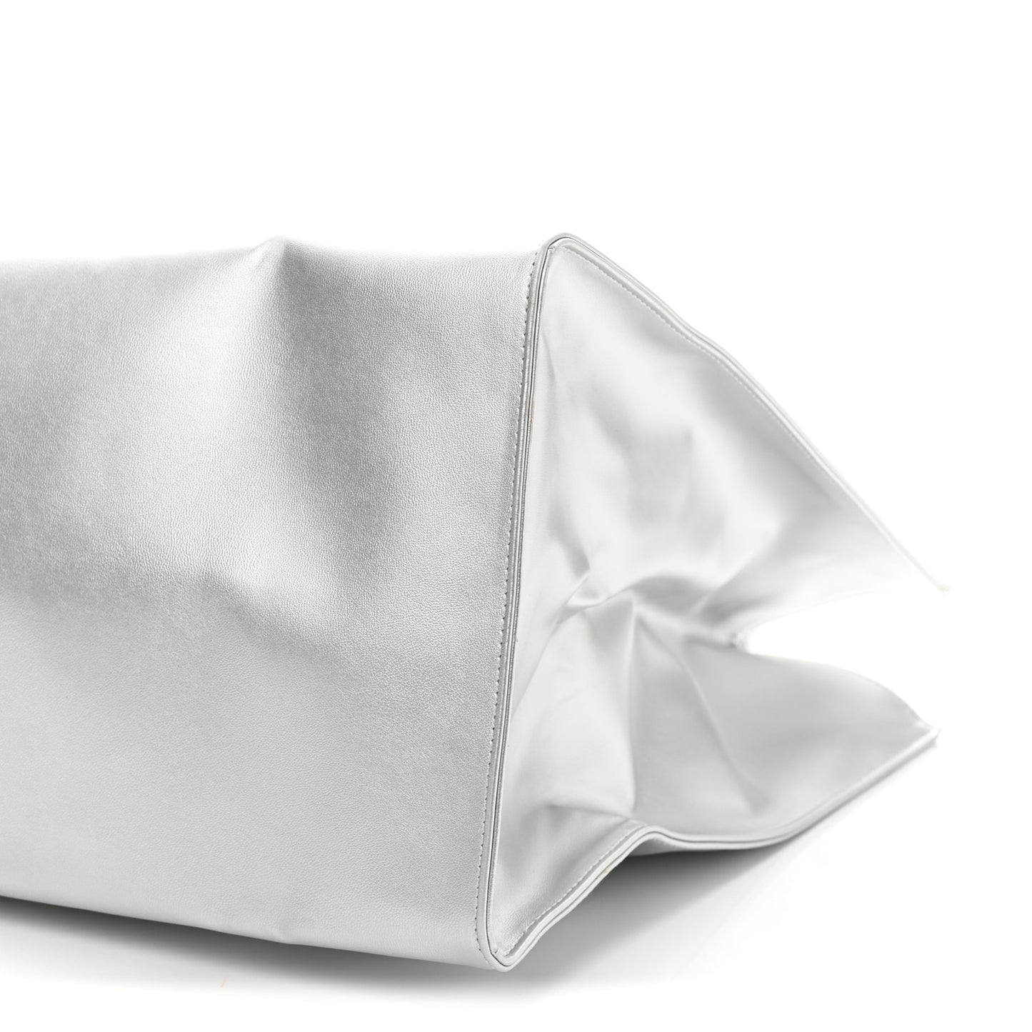 Metallic Vegan Leather Large Shopping Bag Silver