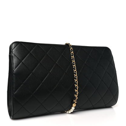 Chanel Lambskin Quilted Pearl Clutch Black 3 of 8