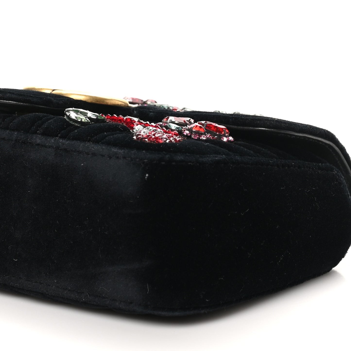 Velvet Matelasse Embroidered Mini GG Marmont Shoulder Bag Black