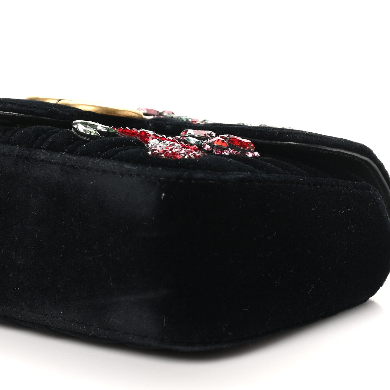 Gucci Velvet Matelasse Embroidered Mini GG Marmont Shoulder Bag Black 10 of 10