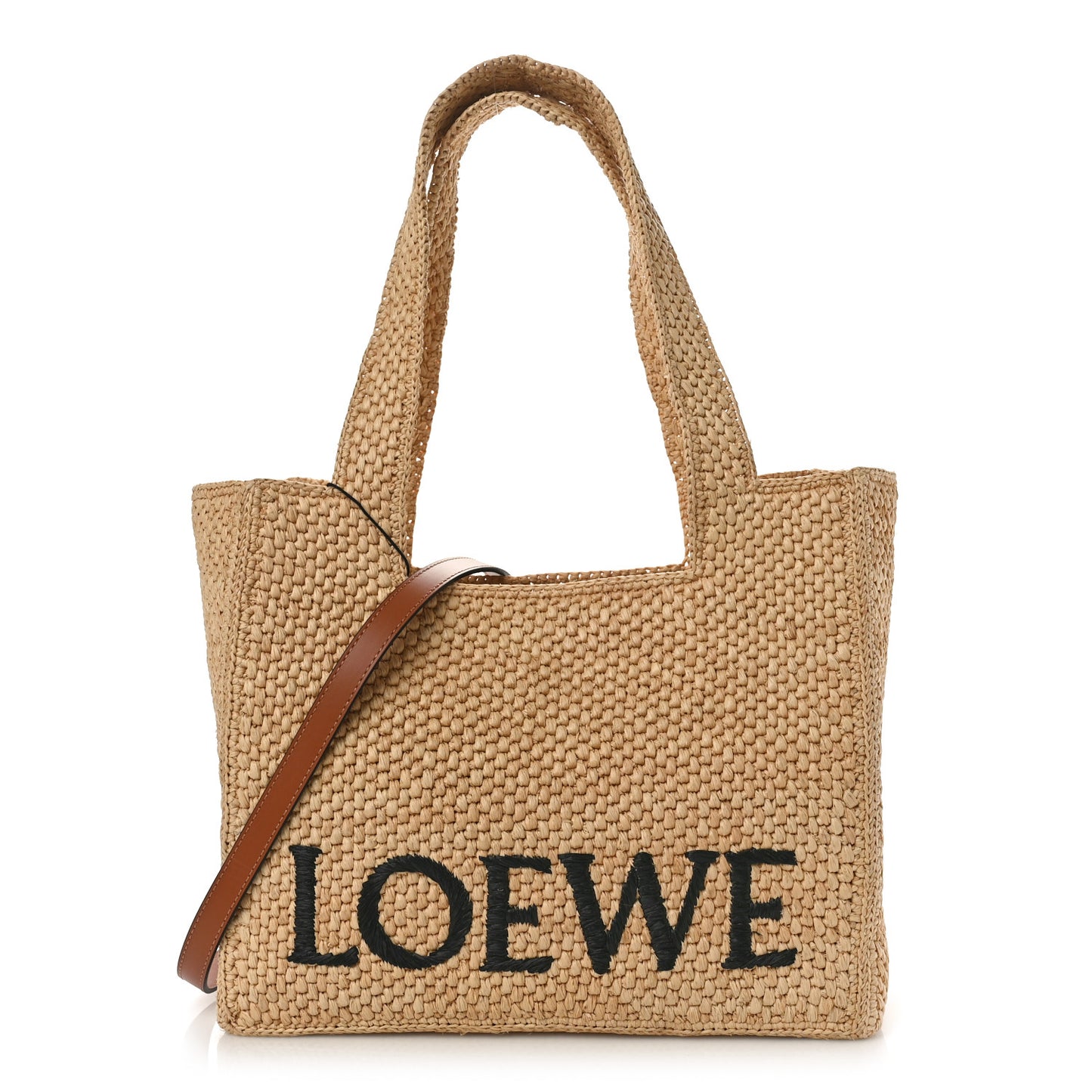 Raffia Medium Paula's Ibiza Logo Tote Natural Tan