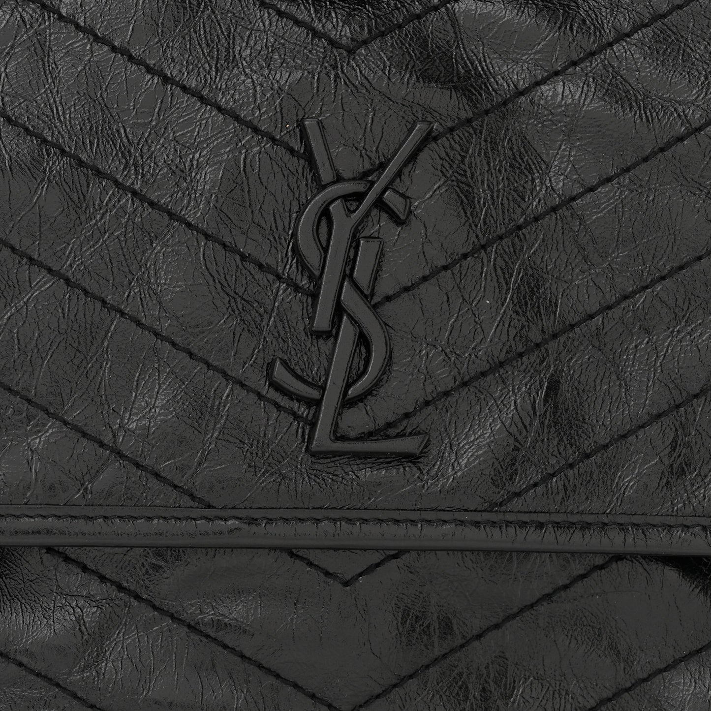 SAINT LAURENT Crinkled Calfskin Matelasse Monogram Medium Niki Chain Satchel Black