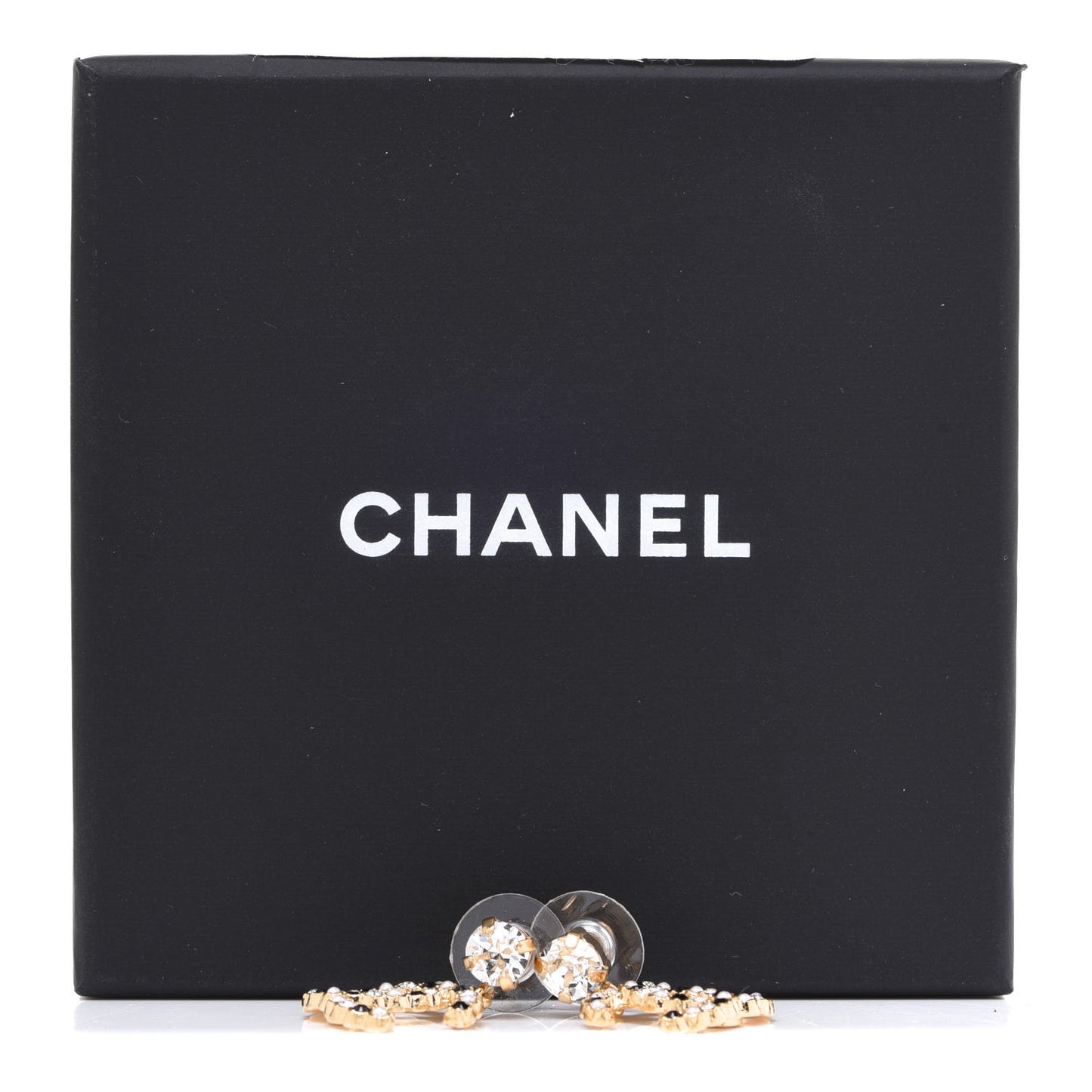 Resin Crystal Pearl CC Drop Earrings Gold Black