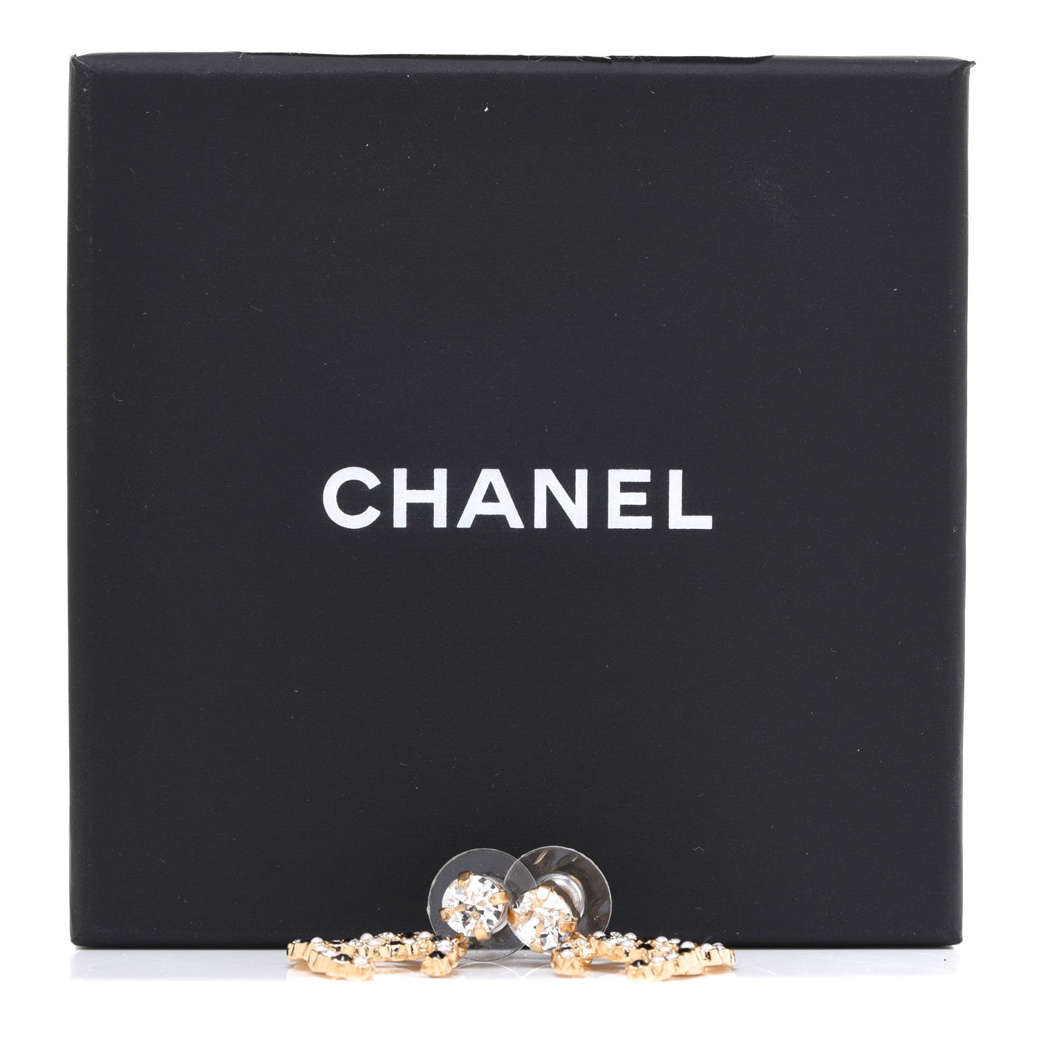 Chanel Resin Crystal Pearl CC Drop Earrings Gold Black 5 of 5