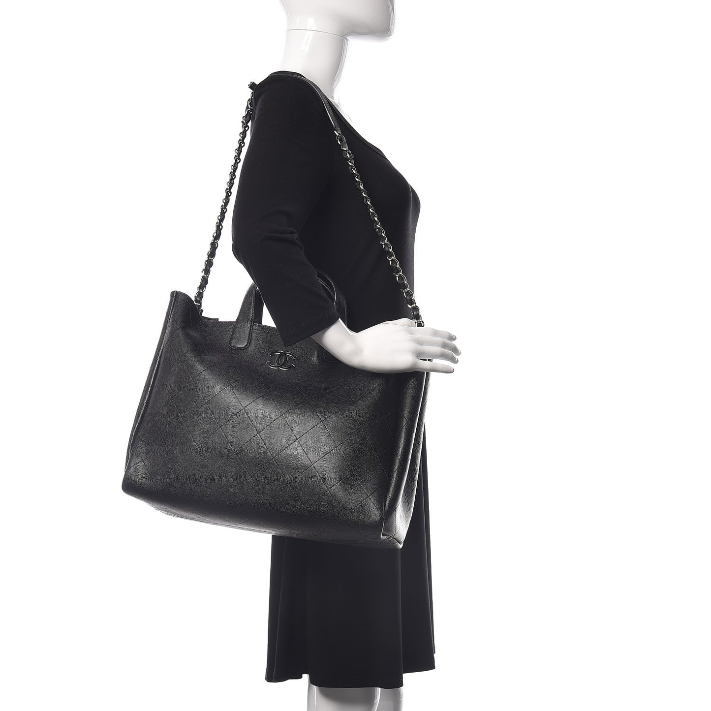 Caviar Stitched Large Shopping Tote Black