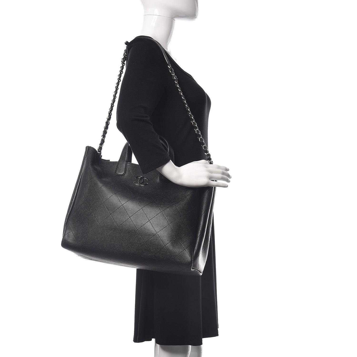 Chanel Caviar Stitched Large Shopping Tote Black 2 of 9