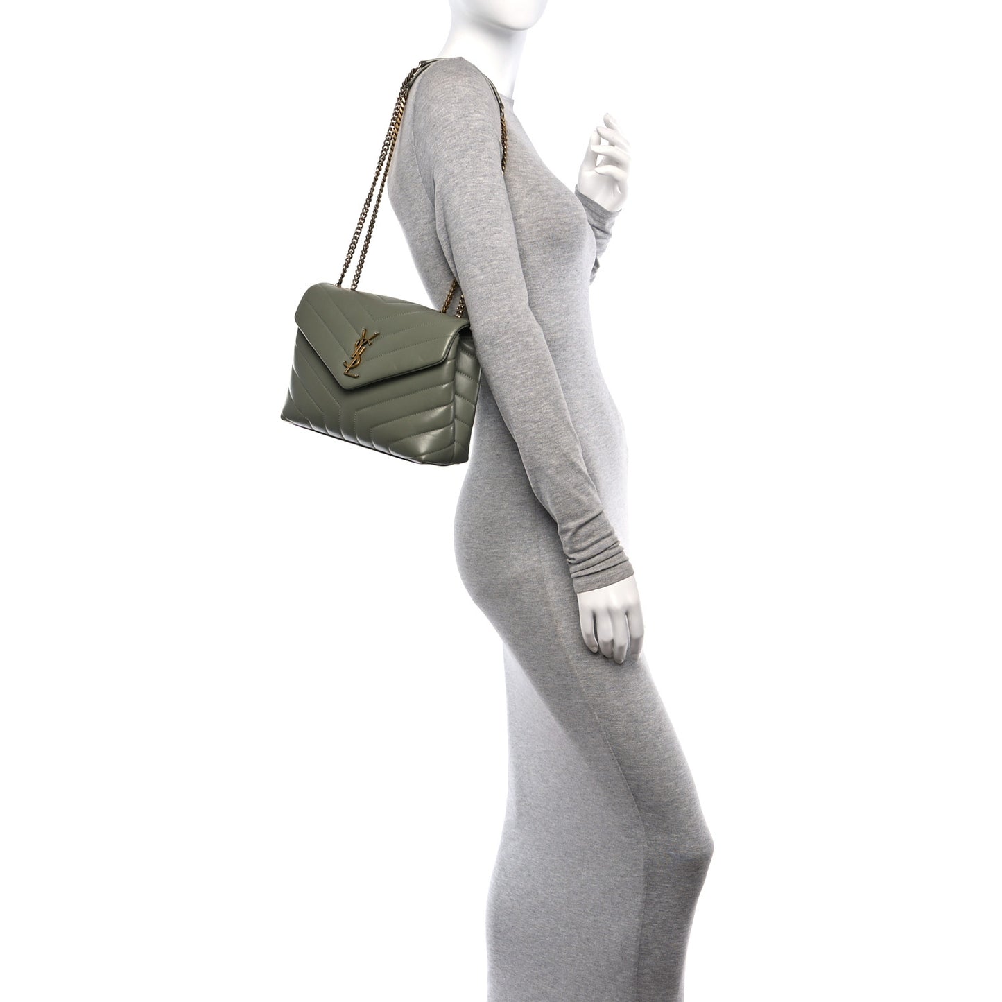 Calfskin Y Quilted Monogram Small Loulou Chain Satchel Light Sage
