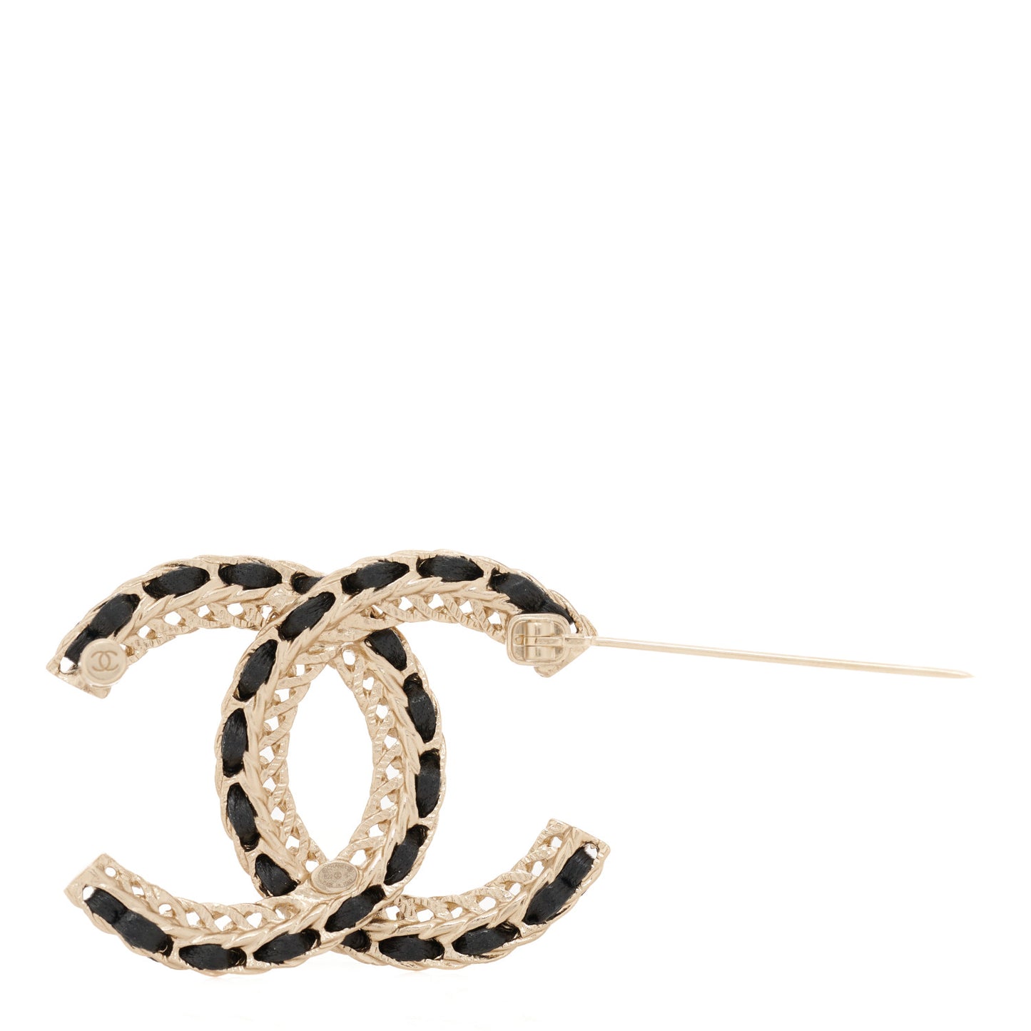 Lambskin Chain CC Brooch Black Gold