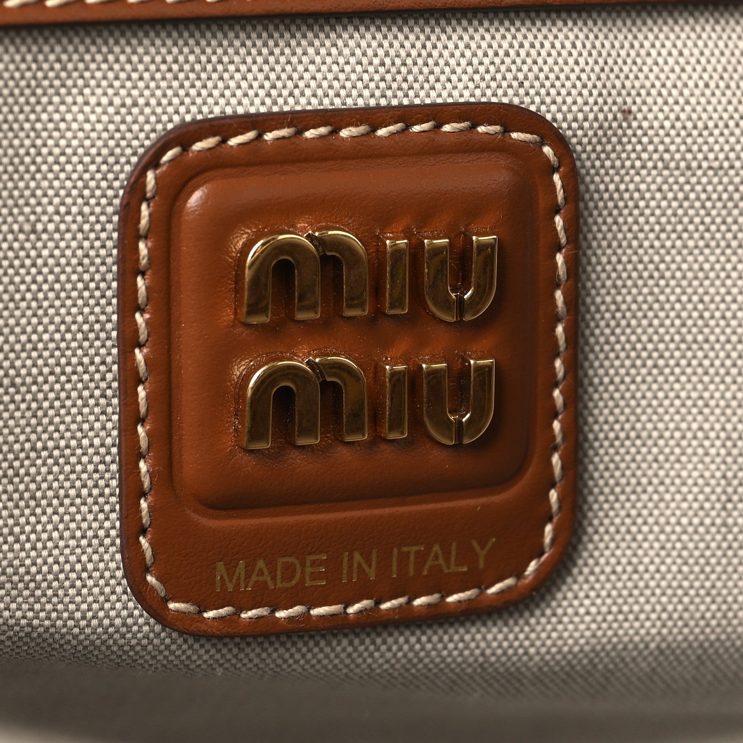 Miu Miu Canvas Calfskin Large Beau Top Handle Bag Naturale Brandy 6 of 9