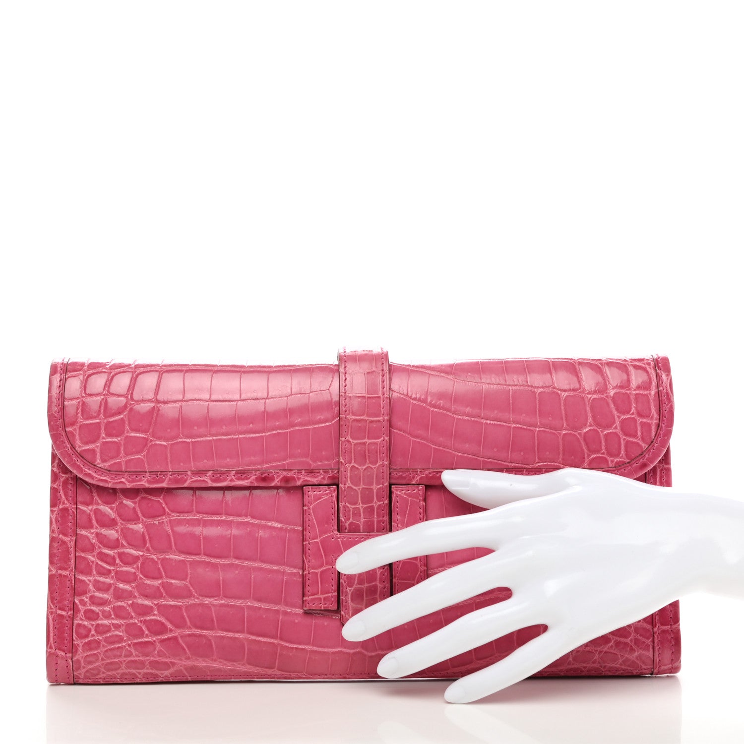 Hermes Shiny Niloticus Crocodile Jige Elan 29 Clutch Rose Tyrien 2 of 7