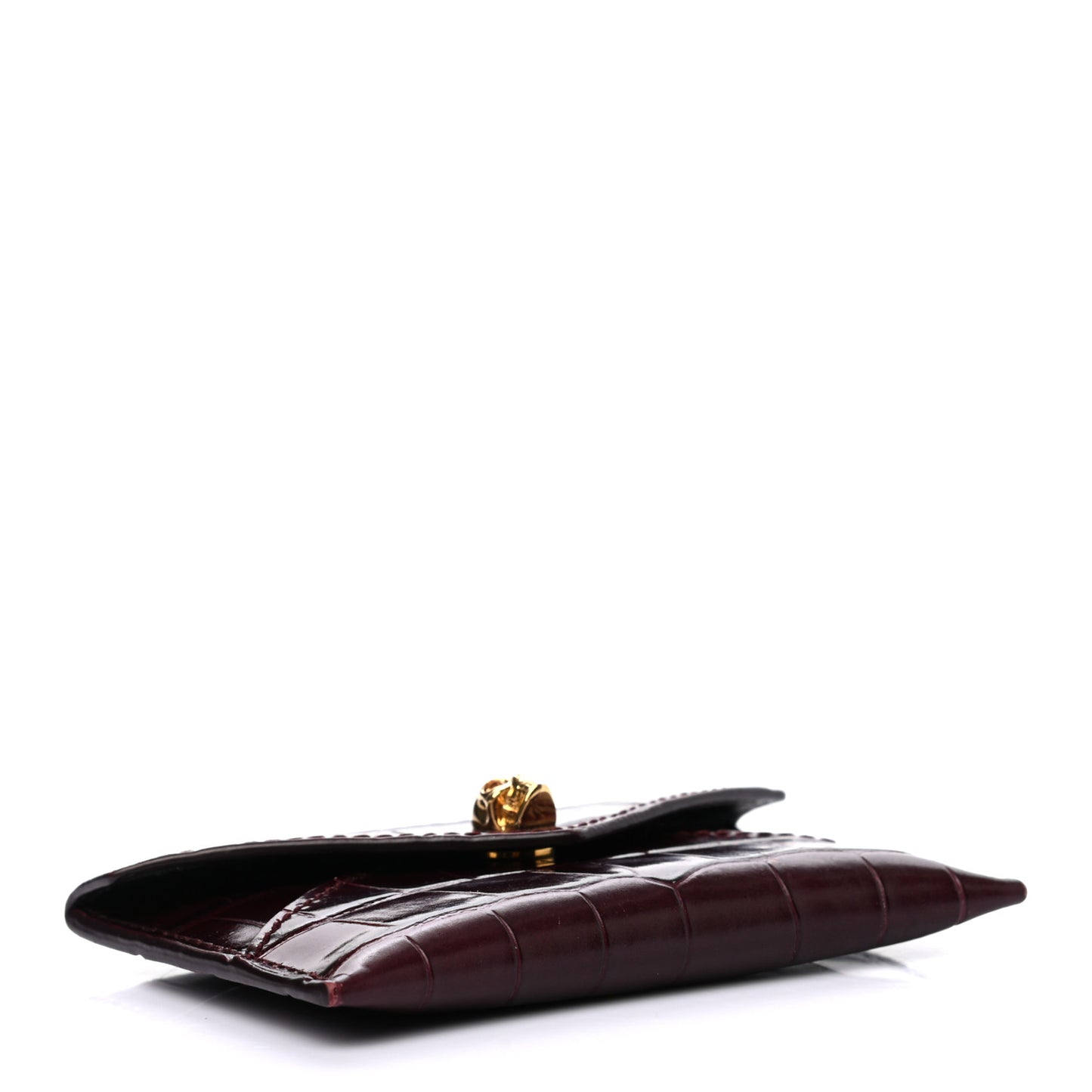 Calfskin Crocodile Embossed Skull Envelope Card Holder Burgundy