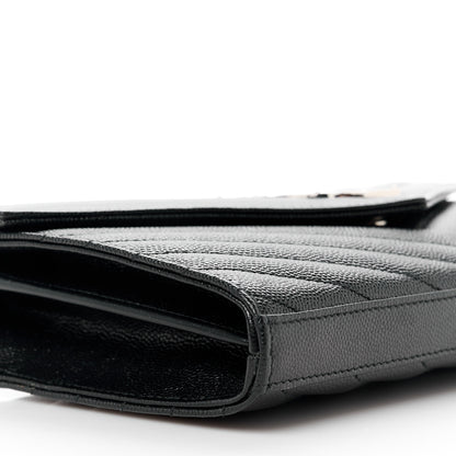 Saint Laurent Grain De Poudre Matelasse Chevron Monogram Chain Wallet Black 8 of 10