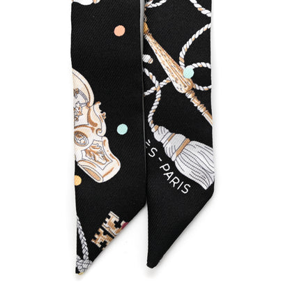 Hermes Silk Les Cles A Pois Doll Twilly Black Beige Rose 2 of 3