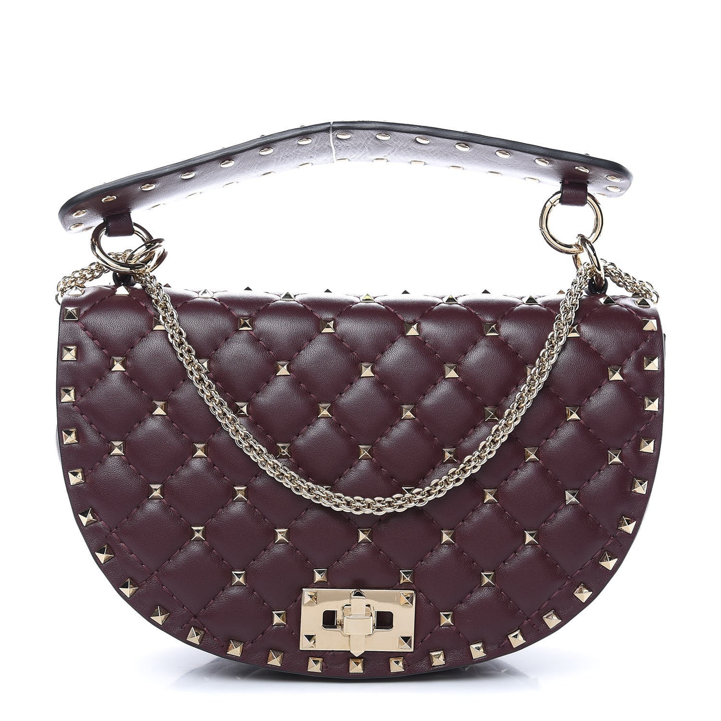 Nappa Medium Rockstud Spike Halfmoon Saddle Bag Rubin