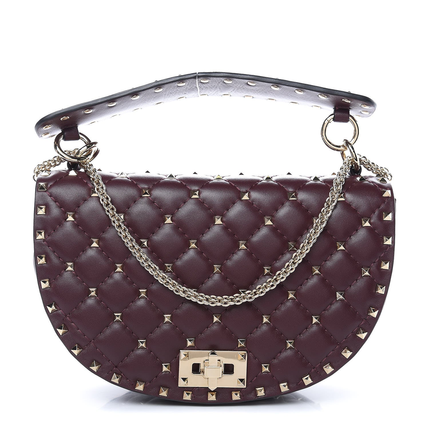Valentino Garavani Nappa Medium Rockstud Spike Halfmoon Saddle Bag Rubin 1 of 10