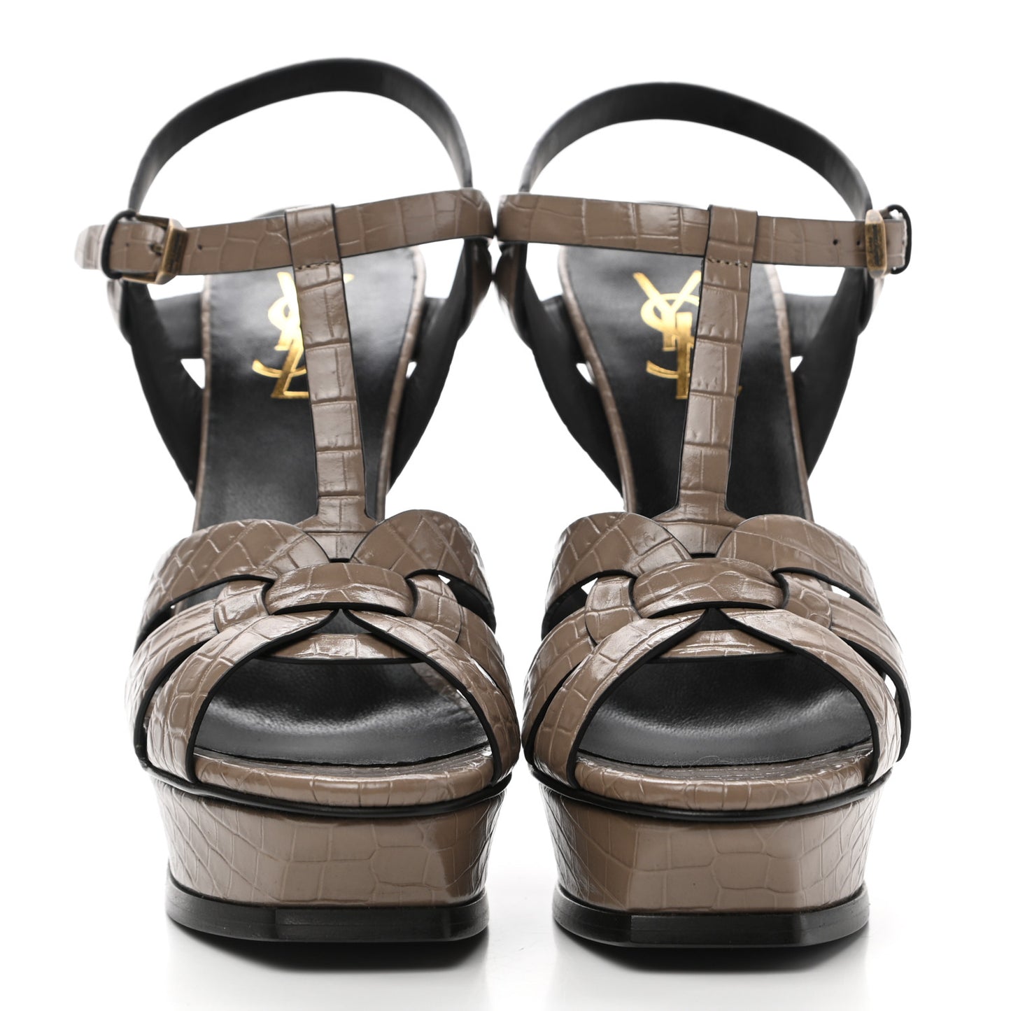 Calfskin Embossed Crocodile Tribute 105 Platform Sandals 37.5 Dusty Grey