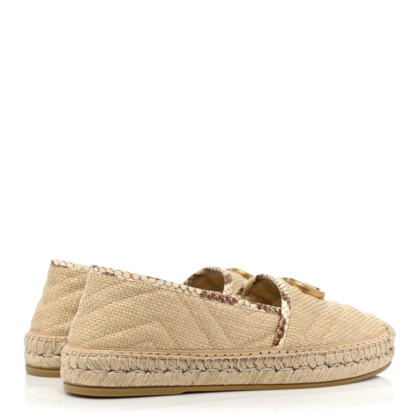 Straw Elaphe Matelasse GG Marmont Espadrilles 38.5 Natural Cream Brown