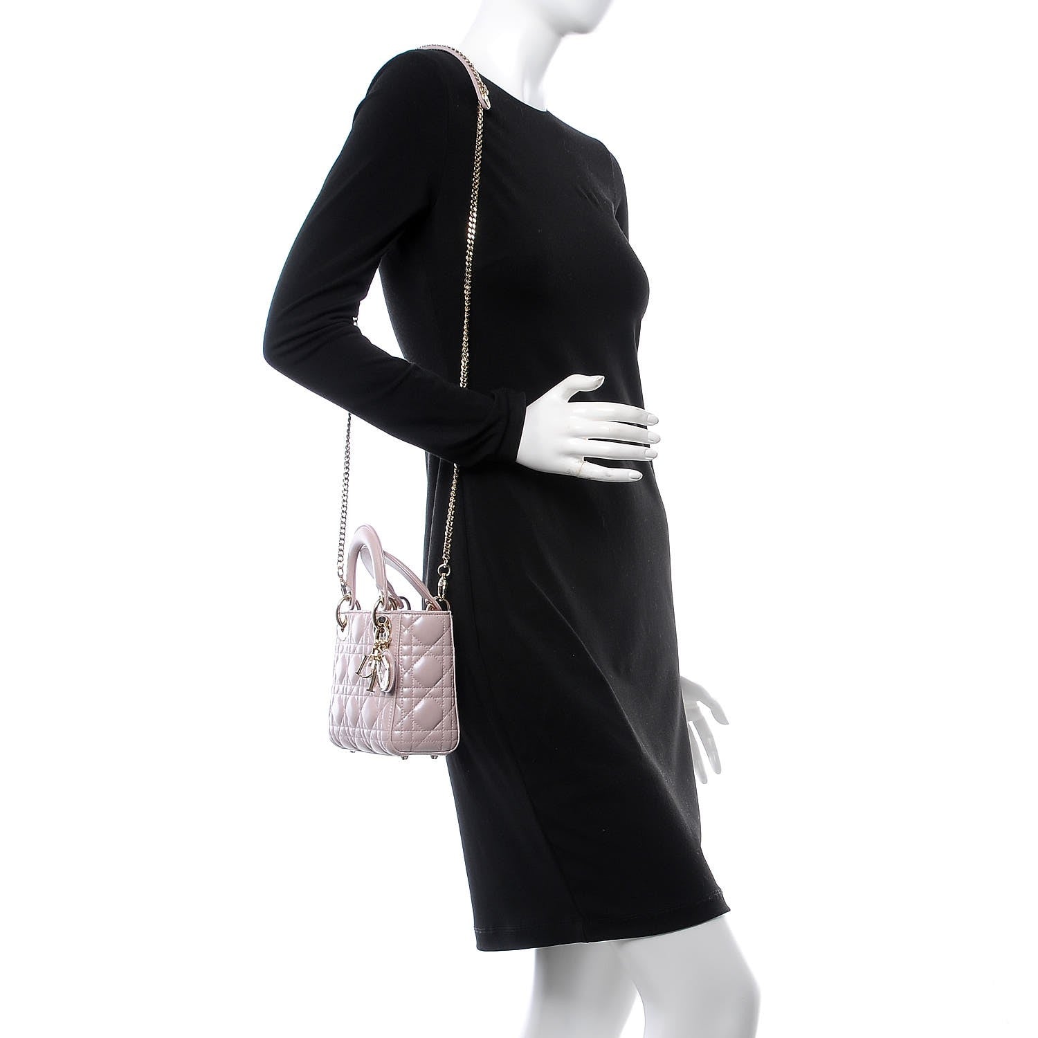 Christian Dior Metallic Lambskin Cannage Mini Lady Dior Lotus