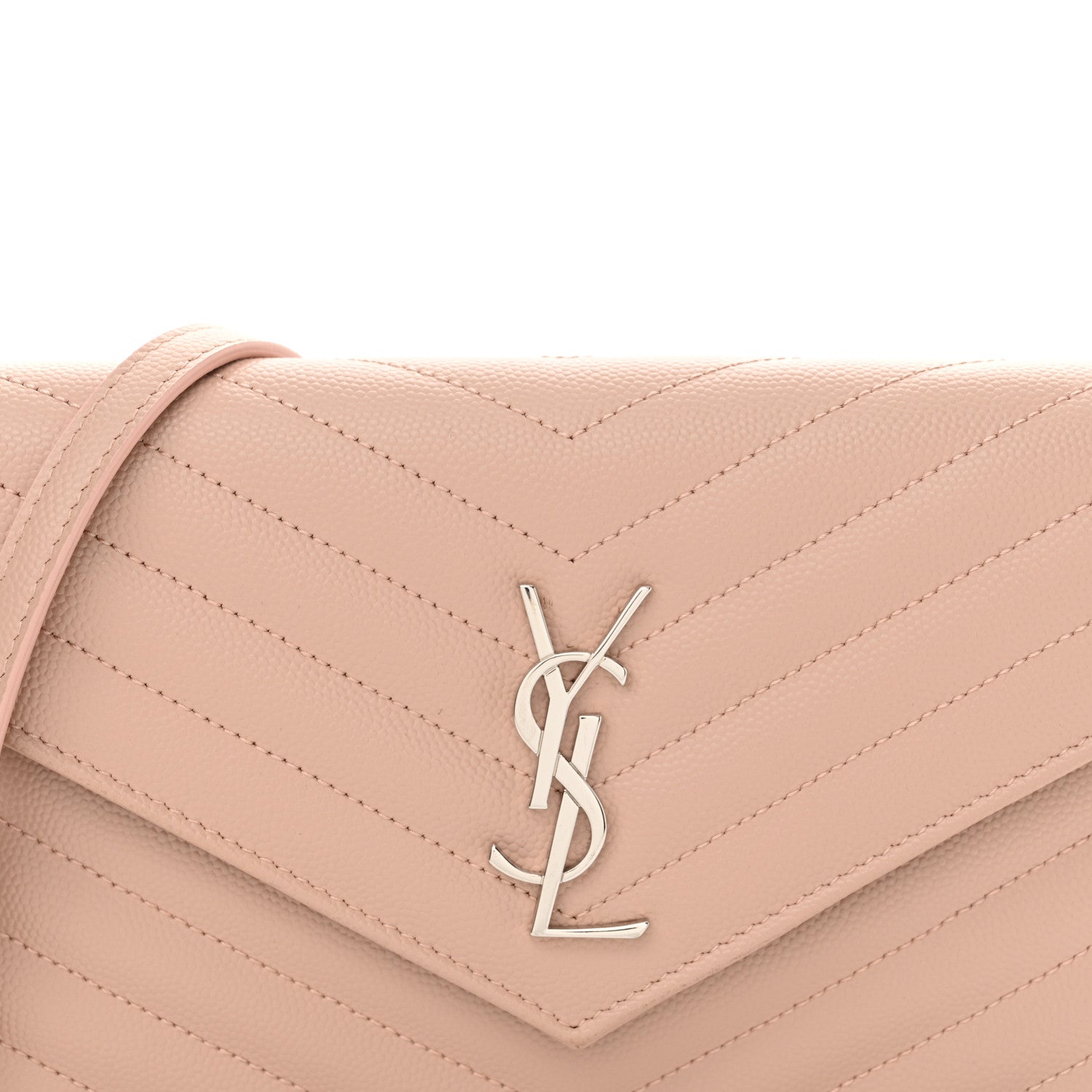 Saint Laurent Grain De Poudre Matelasse Chevron Monogram Envelope Chain Wallet Pale Pink 8 of 10