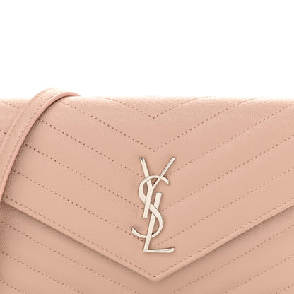 Saint Laurent Grain De Poudre Matelasse Chevron Monogram Envelope Chain Wallet Pale Pink 8 of 10