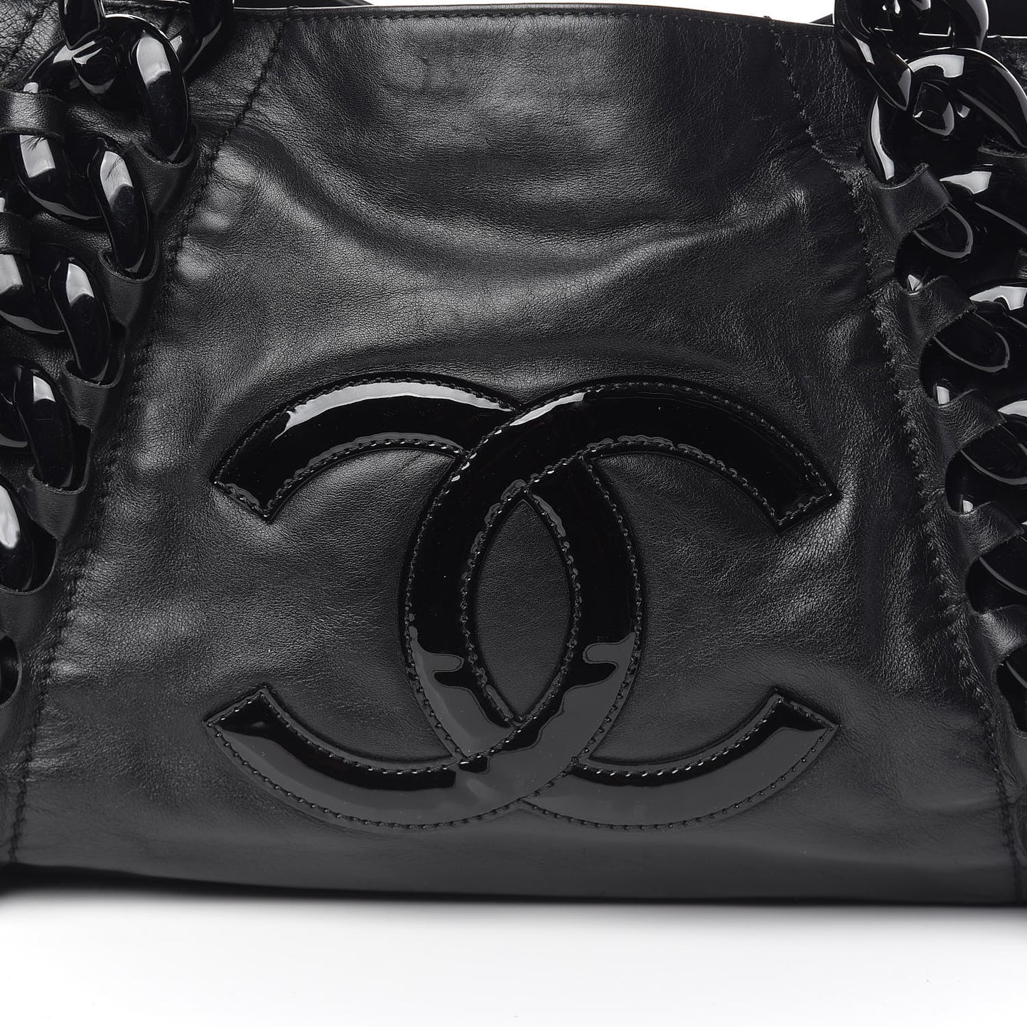 Calfskin Modern Chain Rhodoid East West Tote Black
