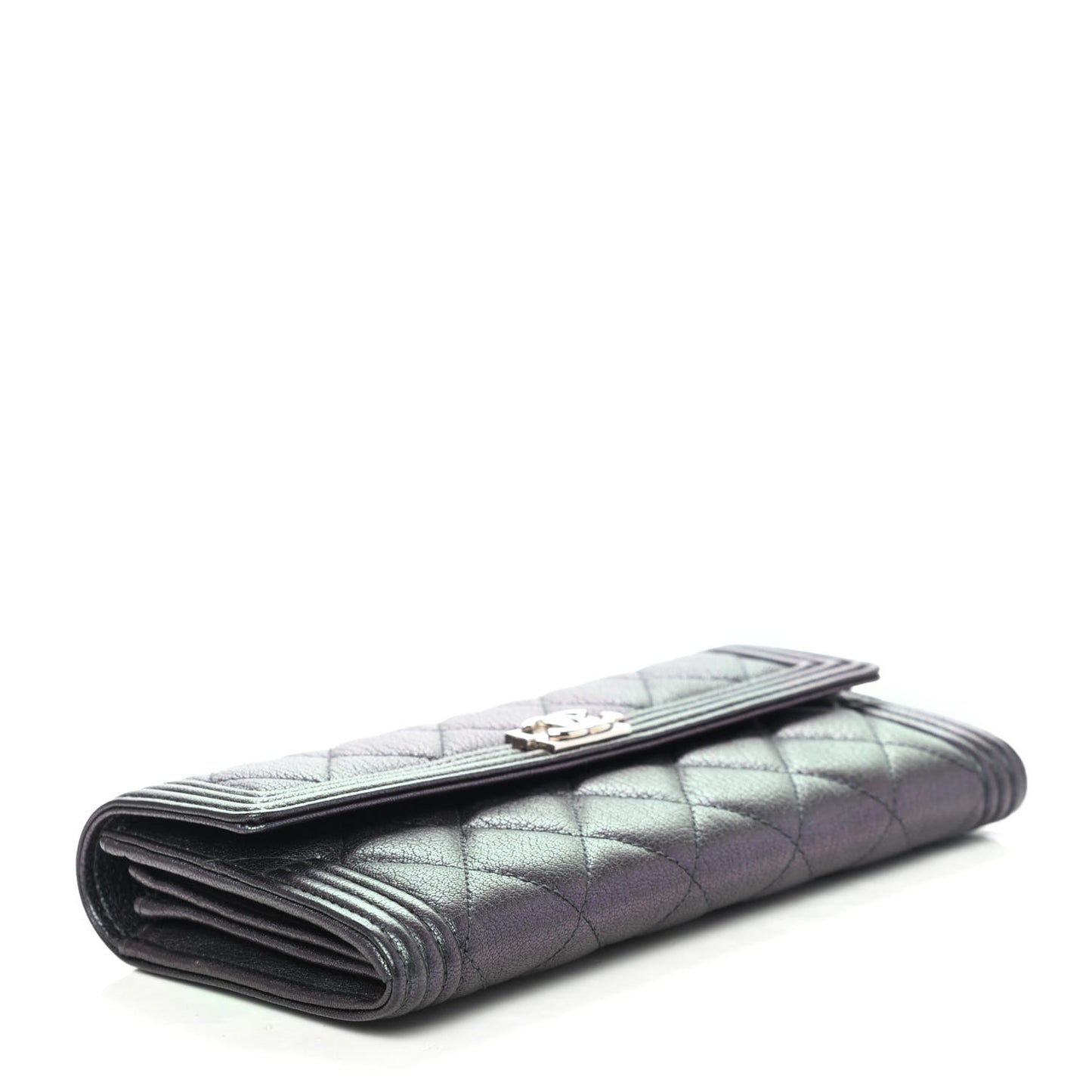 Iridescent Goatskin Quilted Boy Flap Wallet Black