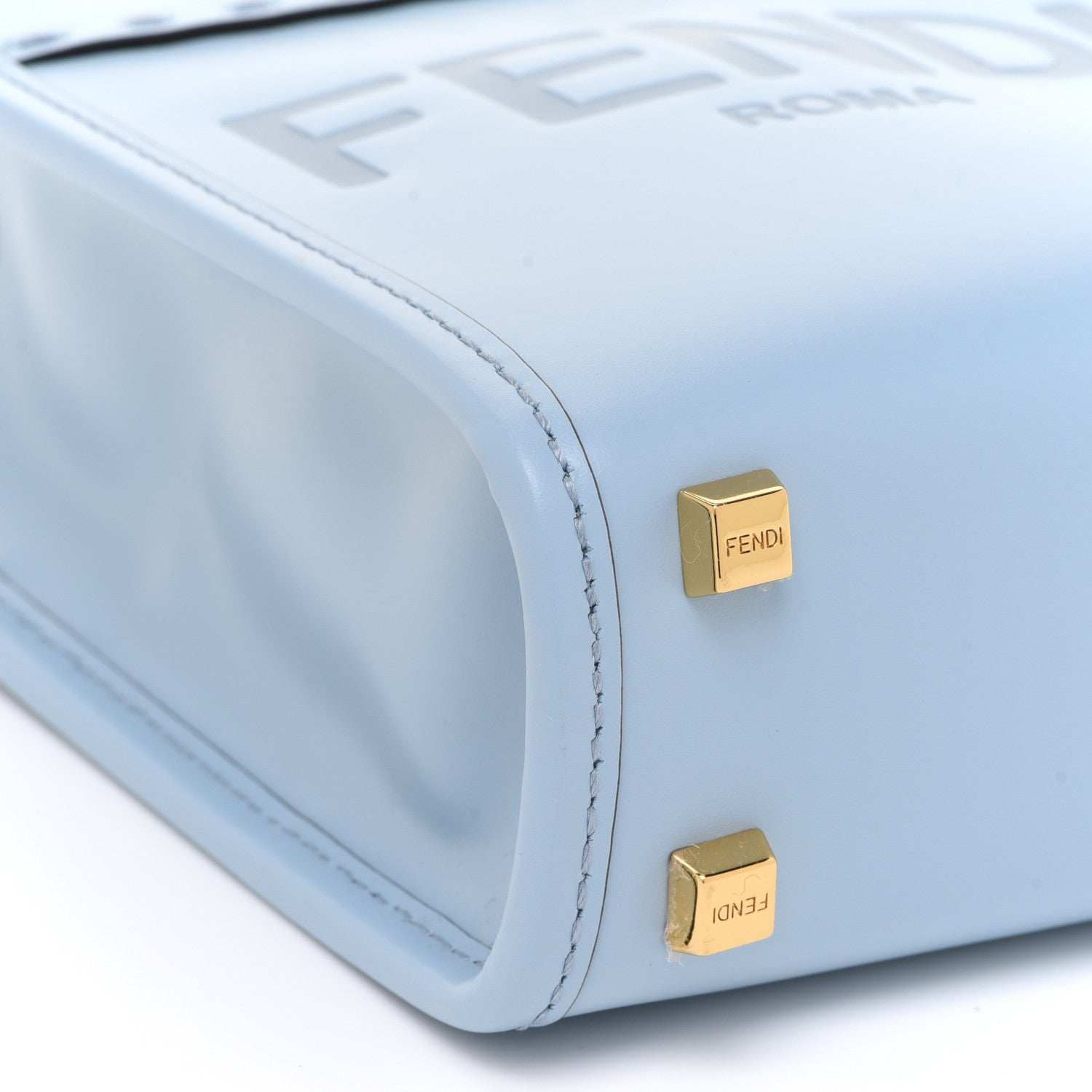 Fendi Vitello King Plexiglass Logo Embossed Mini Fendi Sunshine Shopper Tote Azzurro Baby 5 of 9