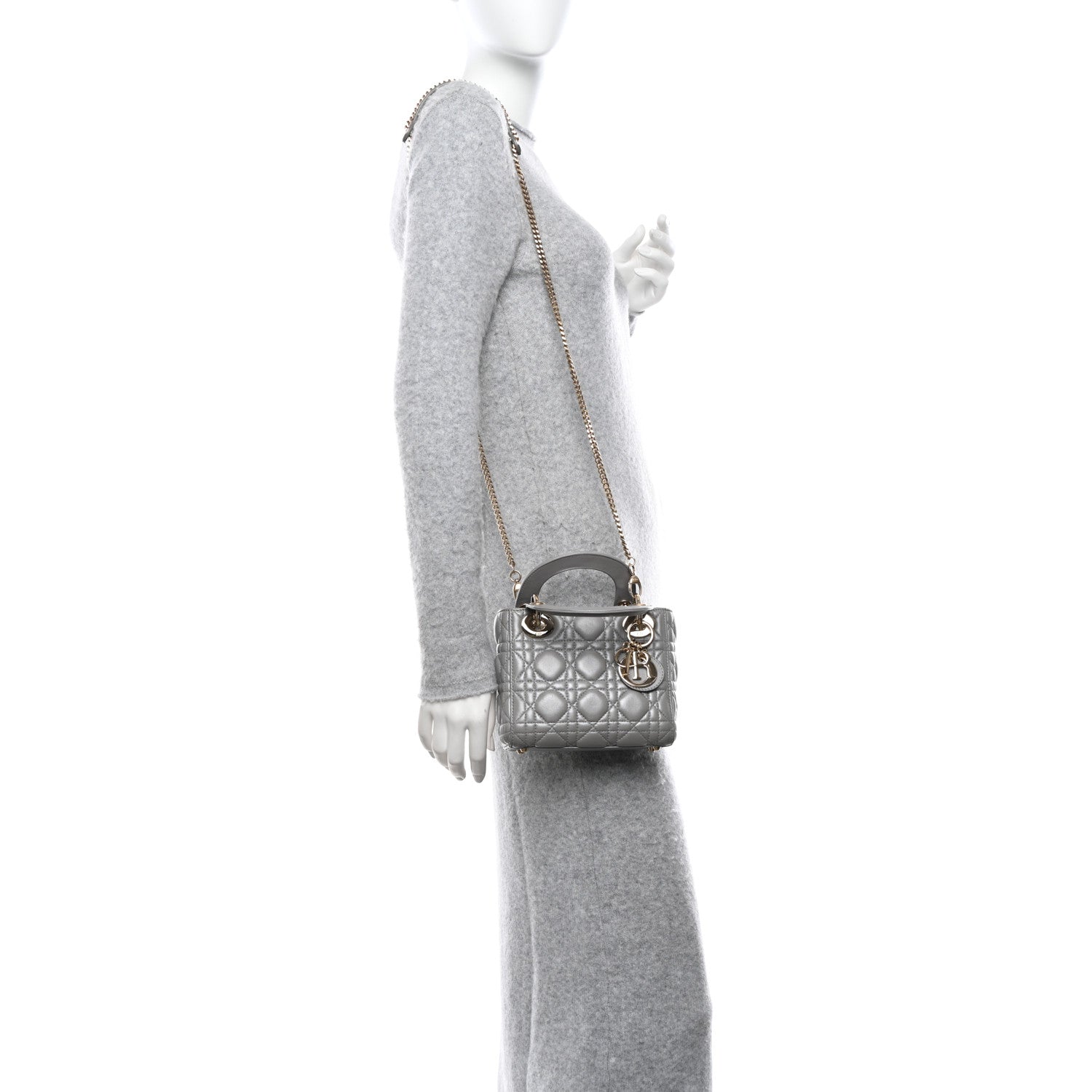 Christian Dior Metallic Lambskin Cannage Mini Lady Dior Grey 2 of 14