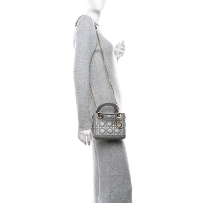 Christian Dior Metallic Lambskin Cannage Mini Lady Dior Grey 2 of 14