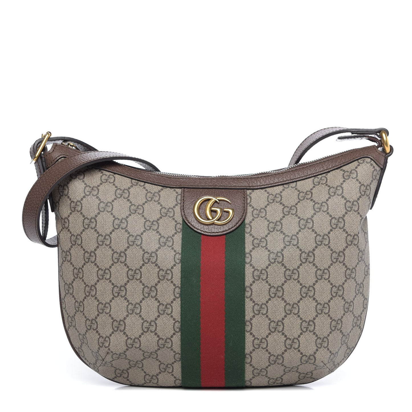 GG Supreme Monogram Web Small Ophidia Half Moon Hobo Brown