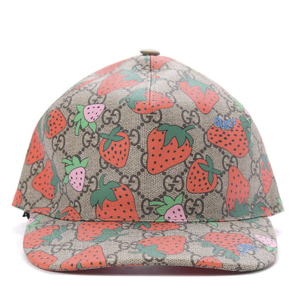 Gucci GG Supreme Monogram Strawberry Baseball Hat 56 Beige 3 of 8