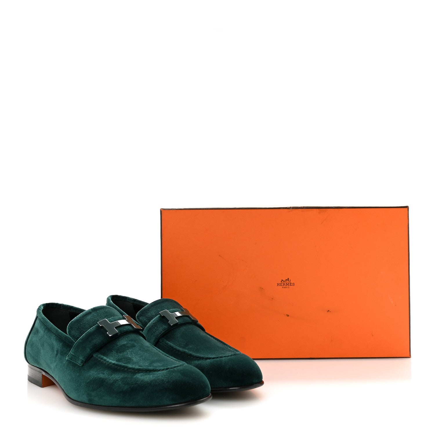 Hermes Velvet Mens Paris Loafers 43.5 Vert Fonce 10 of 10